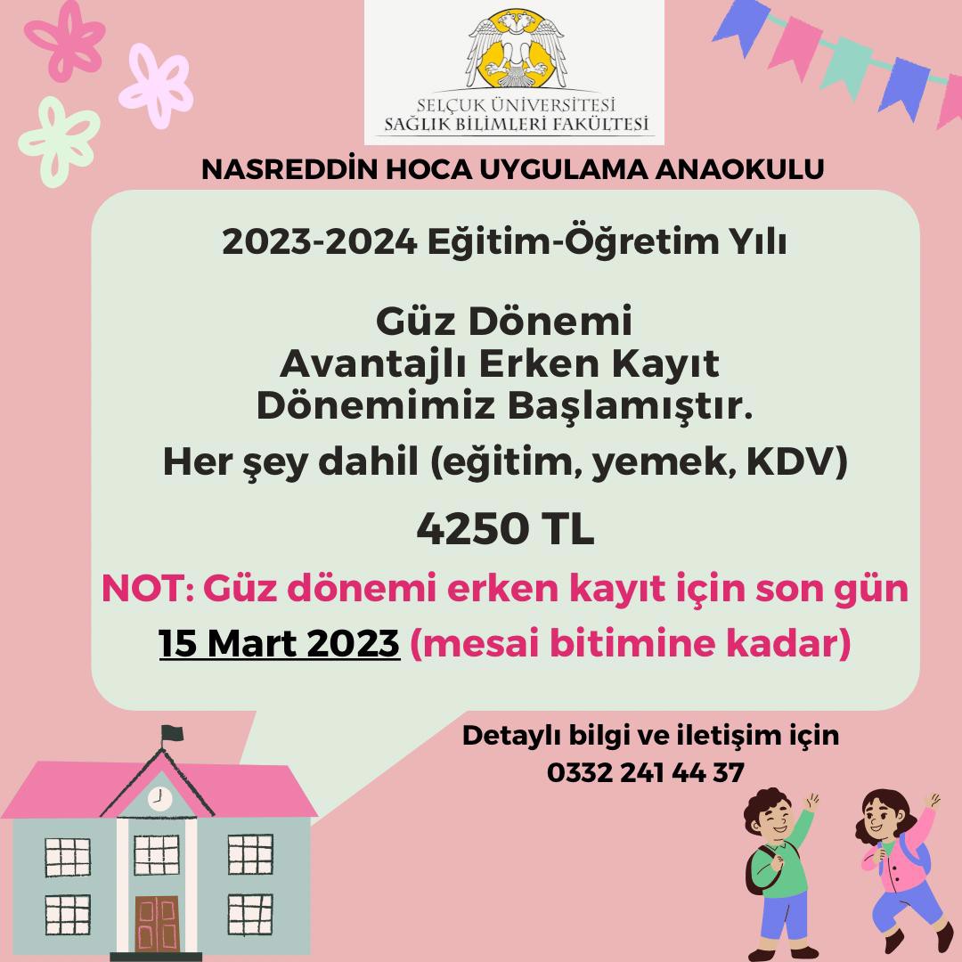 Nasreddin Hoca Uygulama Anaokulunun Avantajlı Erken Kayıt Dönemi Başlamıştır.